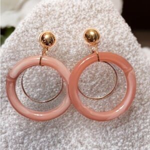 Rose Pink Gold Tone Acrylic Hoop Drop Earrings